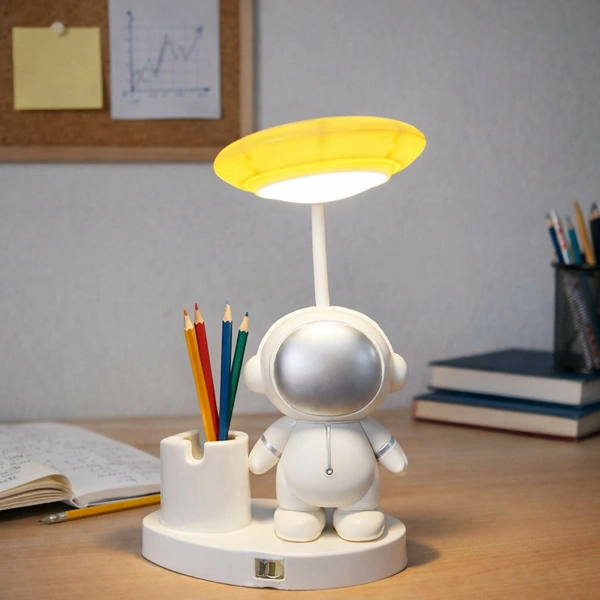 Yellow Astronaut LED Desk Lamp with Pen Holder for Study Table, Kids Room & Bedside