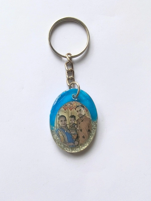 Oval shape photo Keychain 603 - 0.98"x1.18", Eastern Blue