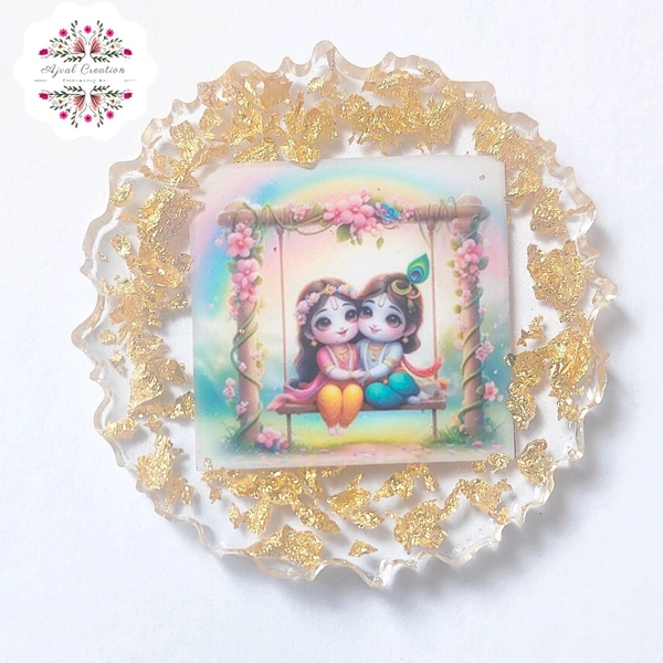 Radha Krishna Photo Fridge magnet 702 - White, 3"