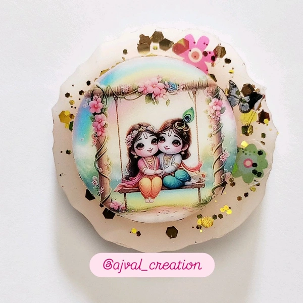 Cute Radha Krishna Fridge Magnet 706 - White, 2"