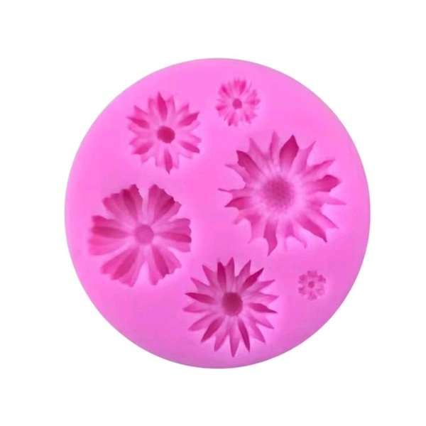 6 Cavity Flower Silicone Mould  - Hot Pink, 7.5 cm