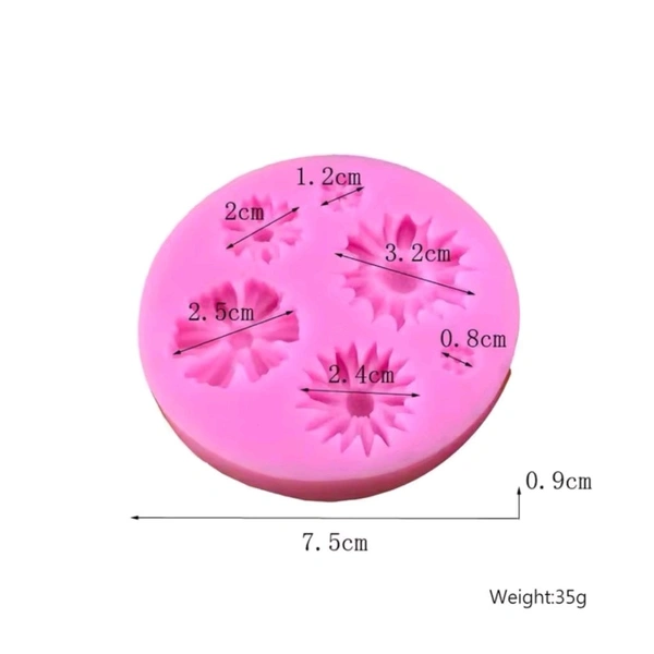 6 Cavity Flower Silicone Mould  - Hot Pink, 7.5 cm