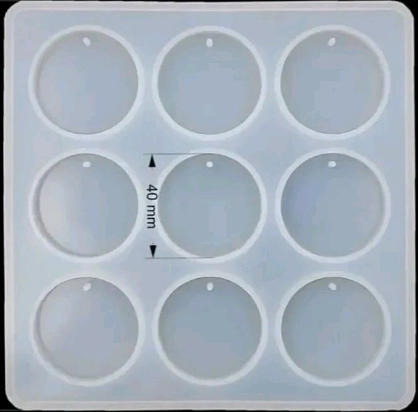 2 Inch 9 Cavity Round Keychain Mould - White, 155 mm