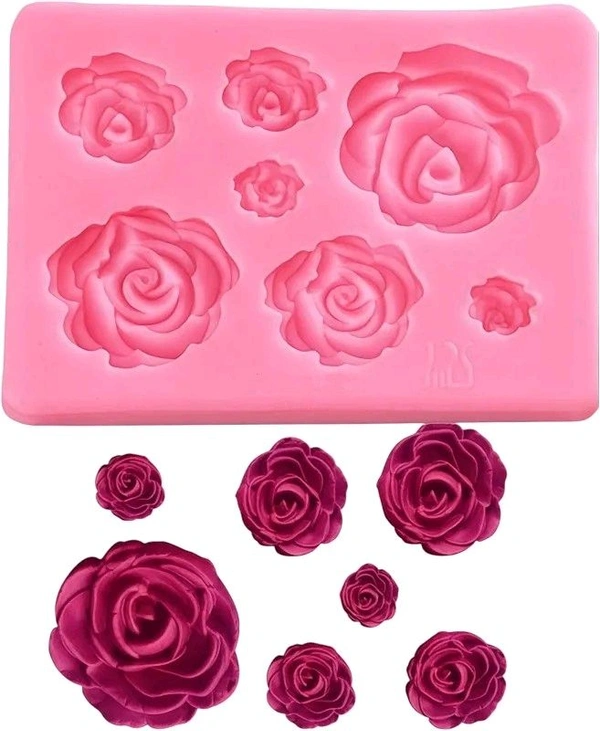 7 Cavity Rose Silicone Mould  - Hot Pink, 3.27" X 2.36"