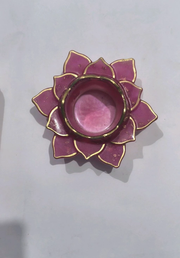 Resin Lotus T-light Holder/Candle Holder - Red Violet, 4.5"