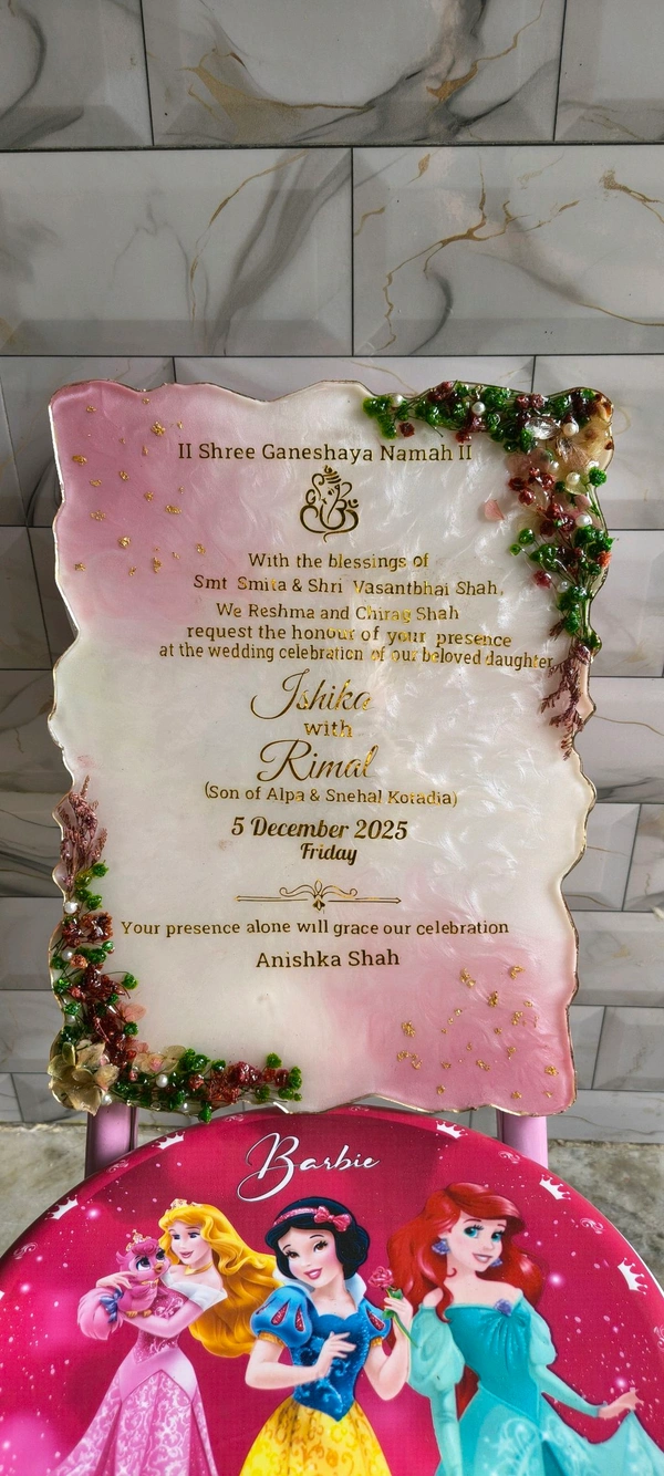 Resin Wedding Kankotri / Invitation - White, 9x12 Inch
