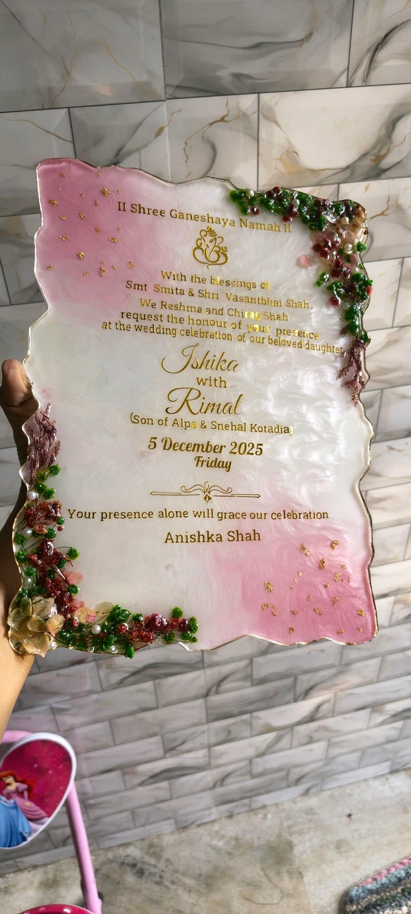 Resin Wedding Kankotri / Invitation - White, 9x12 Inch