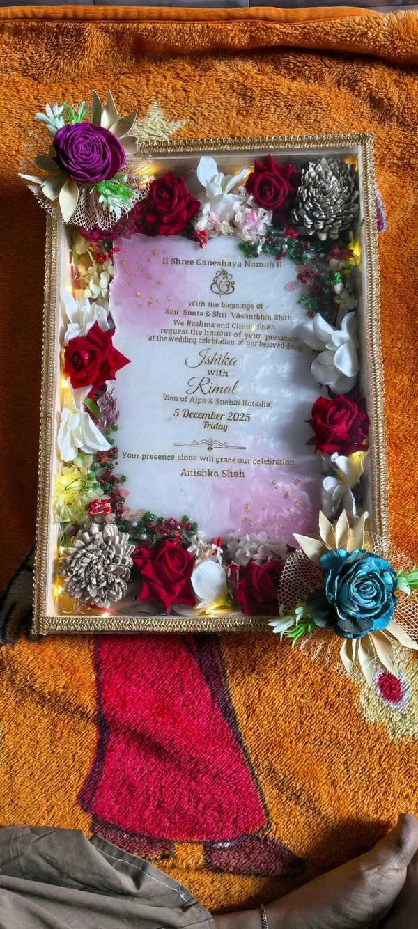 Wedding Invitation/ Kankotri With Box And Light - White, 12x18 Inch