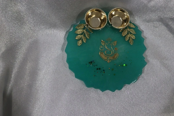 Green Pooja Plate - Teal, 5 Inch