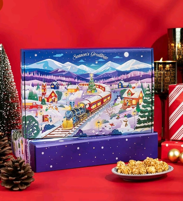 OKASHI Okashi Special Christmas Premium Hamper Box|Hot Chocolates, Caramel Popcorn, Candles, Incense, Snacks & More | Secret Santa Gift for Friends, Family & Colleagues - Christmas gifts