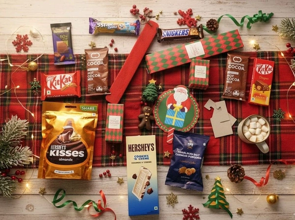 OKASHI Okashi Special Christmas Premium Hamper Box|Hot Chocolates, Caramel Popcorn, Candles, Incense, Snacks & More | Secret Santa Gift for Friends, Family & Colleagues - Christmas gifts