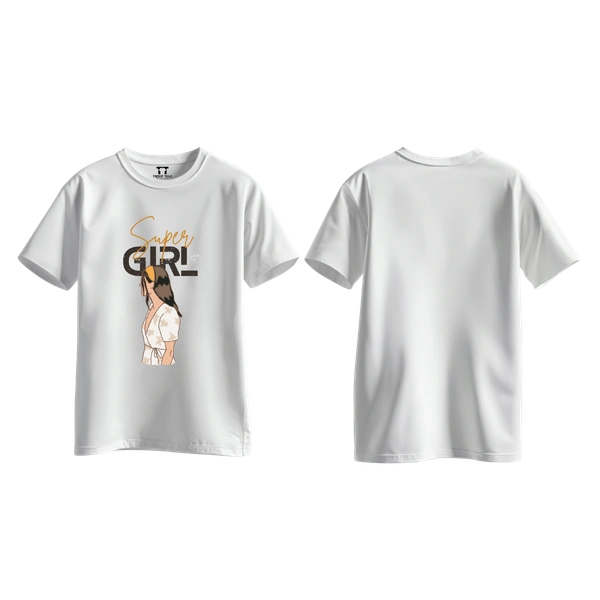 Trendy Togs Super Girl Cotton T-shirt For Girls - M, White