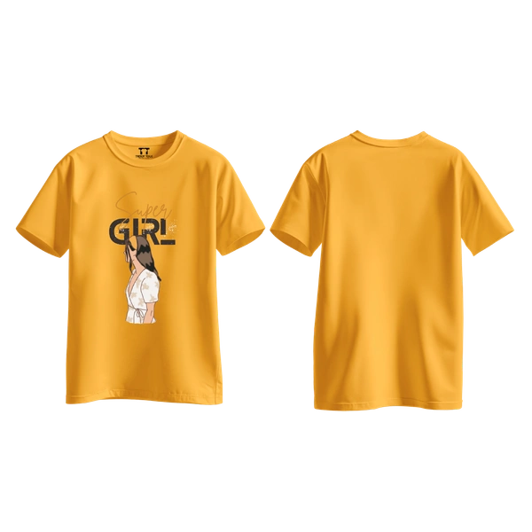 Trendy Togs Super Girl Cotton T-shirt For Girls - L, Yellow