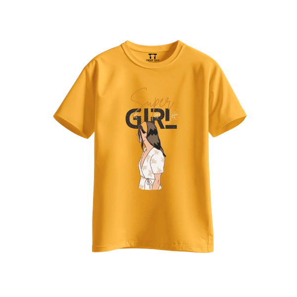 Trendy Togs Super Girl Cotton T-shirt For Girls - S, Yellow
