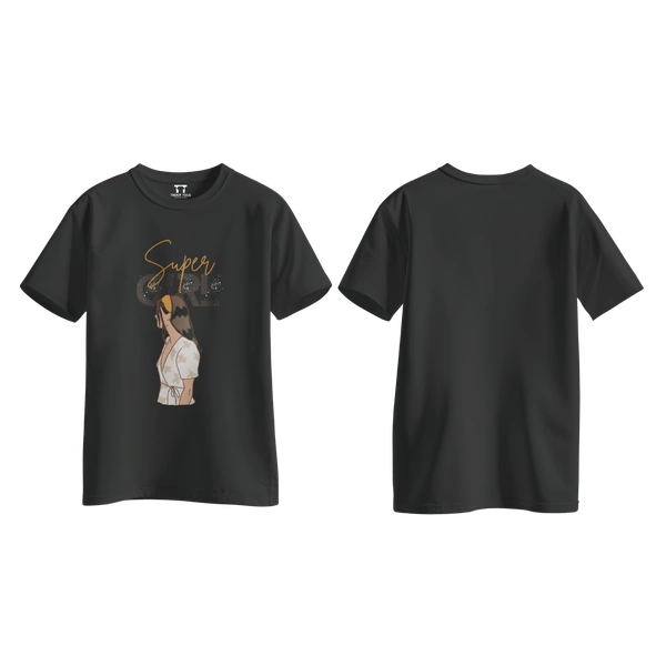 Trendy Togs Super Girl Cotton T-shirt For Girls - M, Black