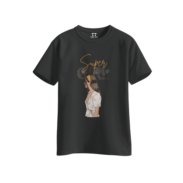 Trendy Togs Super Girl Cotton T-shirt For Girls - XL, Black