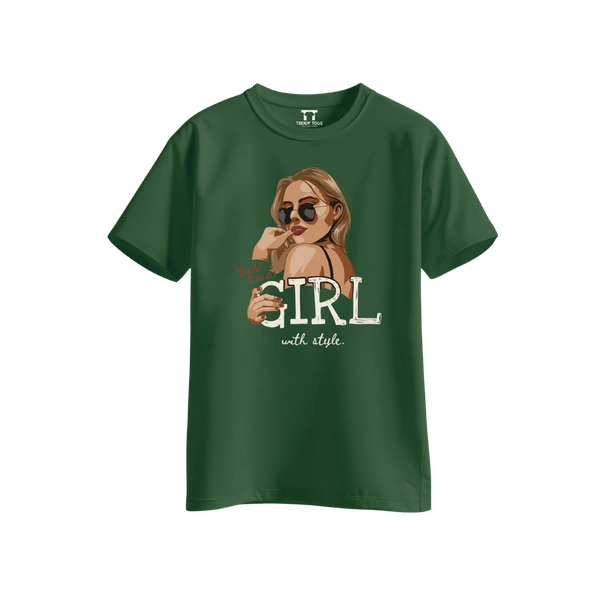 Trendy Togs Yeah I’m a Girl With Style – Stylish Fashion Cotton T-shirt For Girls - S, Forest Green