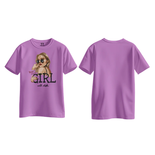 Trendy Togs Yeah I’m a Girl With Style – Stylish Fashion Cotton T-shirt For Girls - XS, Purple