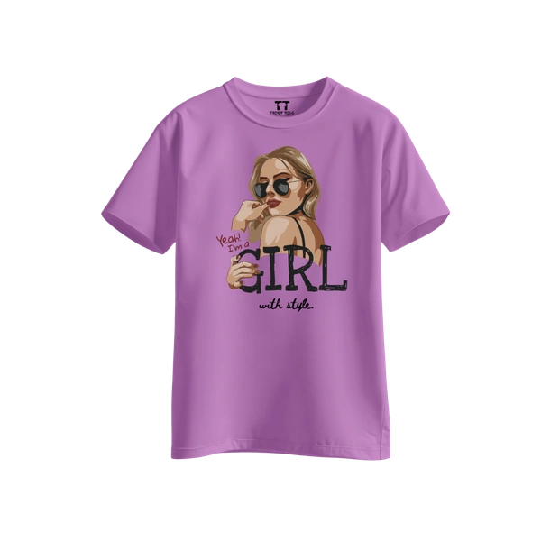 Trendy Togs Yeah I’m a Girl With Style – Stylish Fashion Cotton T-shirt For Girls - XS, Purple