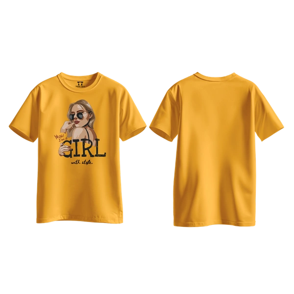 Trendy Togs Yeah I’m a Girl With Style – Stylish Fashion Cotton T-shirt For Girls - M, Yellow