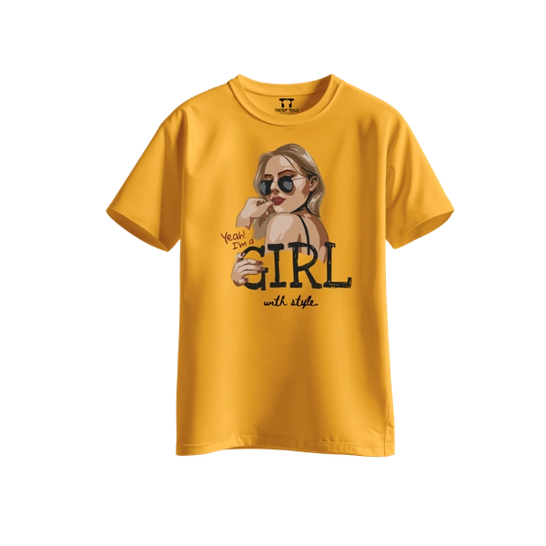 Trendy Togs Yeah I’m a Girl With Style – Stylish Fashion Cotton T-shirt For Girls - M, Yellow