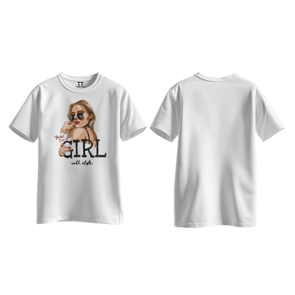 Trendy Togs Yeah I’m a Girl With Style – Stylish Fashion Cotton T-shirt For Girls - XL, White