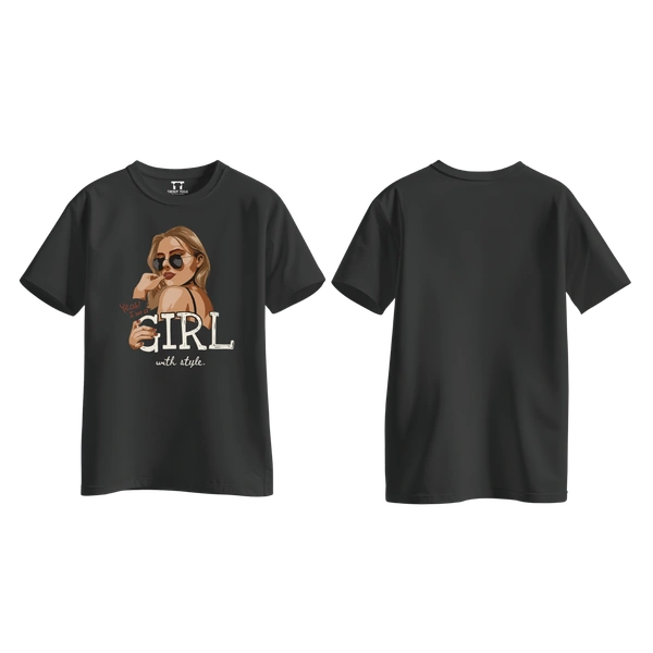 Trendy Togs Yeah I’m a Girl With Style – Stylish Fashion Cotton T-shirt For Girls - L, Black