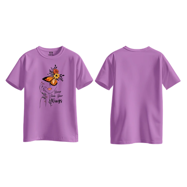 Trendy Togs Never Hide Your Wings – Floral Butterfly Inspirational Cotton T-shirt For Girls - M, Purple