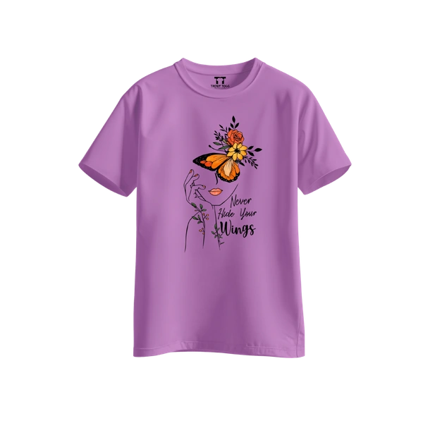 Trendy Togs Never Hide Your Wings – Floral Butterfly Inspirational Cotton T-shirt For Girls - M, Purple