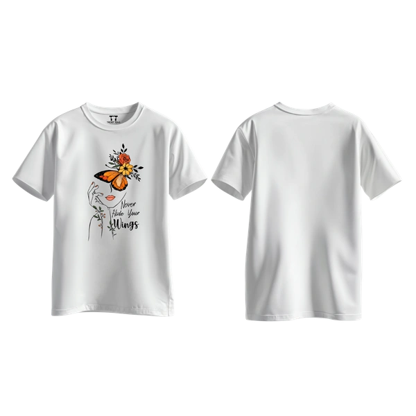 Trendy Togs Never Hide Your Wings – Floral Butterfly Inspirational Cotton T-shirt For Girls - M, White