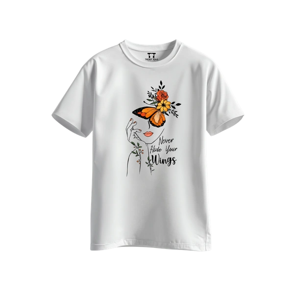 Trendy Togs Never Hide Your Wings – Floral Butterfly Inspirational Cotton T-shirt For Girls - M, White