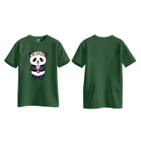 Trendy Togs Cute Floral Panda Bubble Drink Cotton T-shirt For Girls - L, Forest Green