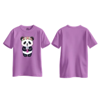 Trendy Togs Cute Floral Panda Bubble Drink Cotton T-shirt For Girls - S, Purple