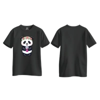 Trendy Togs Cute Floral Panda Bubble Drink Cotton T-shirt For Girls - XS, Black