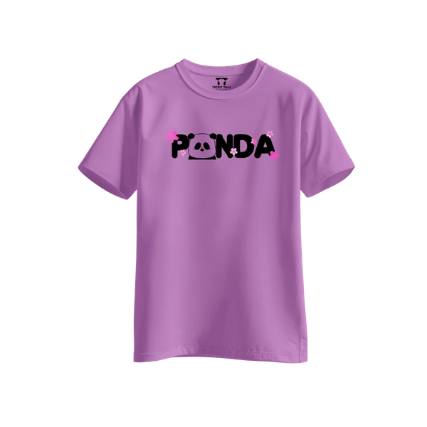 Trendy Togs Panda Bloom Cotton T-shirt For Girls - L, Purple