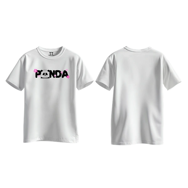 Trendy Togs Panda Bloom Cotton T-shirt For Girls - XL, White