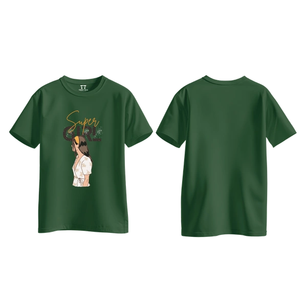 Trendy Togs Super Girl Cotton T-shirt For Girls - L, Forest Green