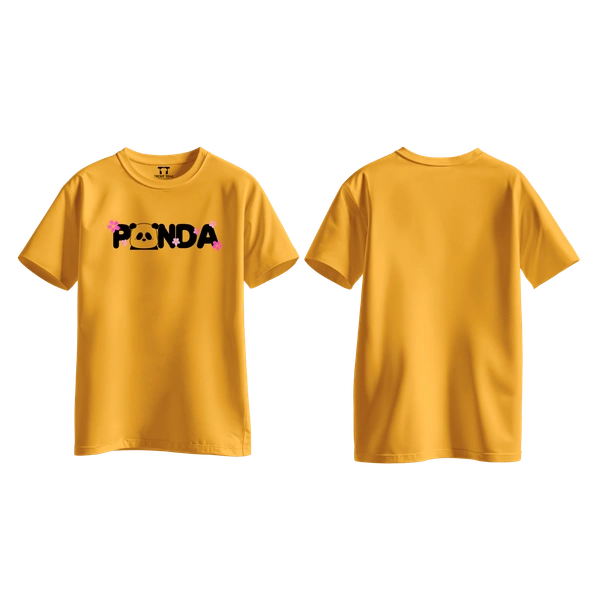 Trendy Togs Panda Bloom Cotton T-shirt For Girls - M, Yellow