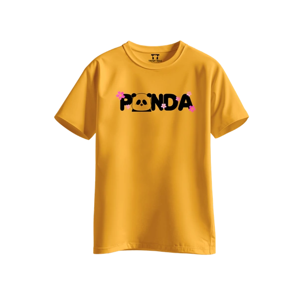 Trendy Togs Panda Bloom Cotton T-shirt For Girls - L, Yellow