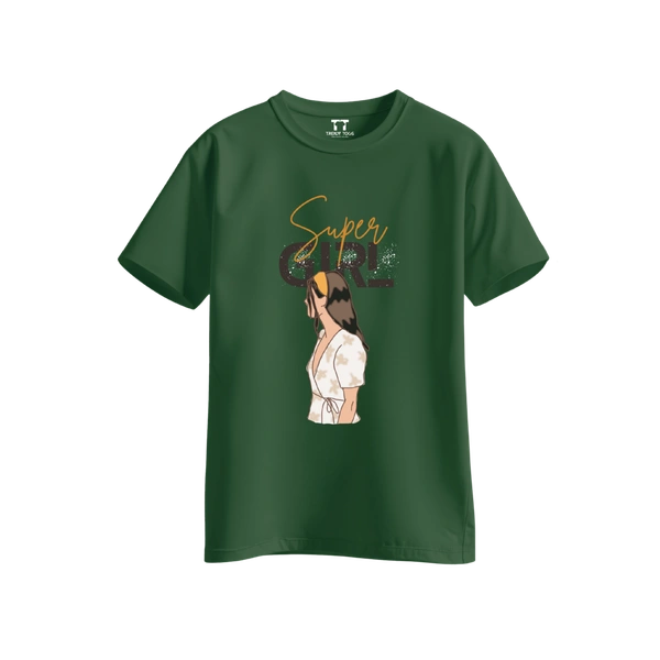 Trendy Togs Super Girl Cotton T-shirt For Girls - L, Forest Green