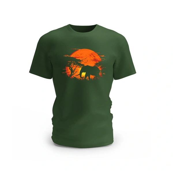 Trendy Togs Elephant In Sunset Cotton T-shirt - S, Forest Green