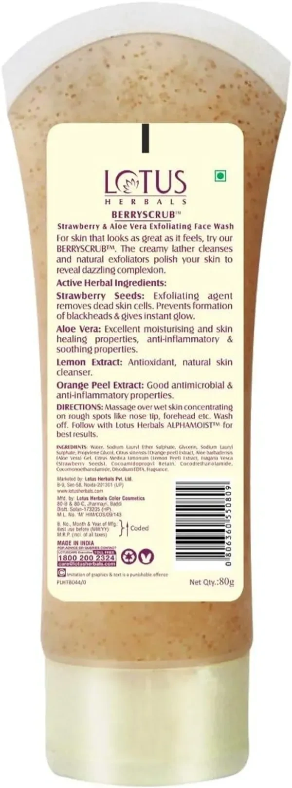 Lotus Herbals Berry scrub Strawberry & Aloe Vera face wash 80 gm 