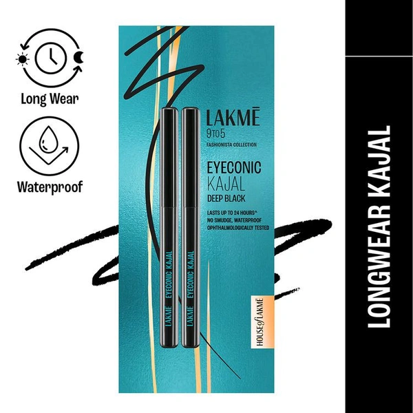 Lakme Eyeconic Kajal Deep Black Twins pack  Pack of 2 .0.35gm+0.35gm