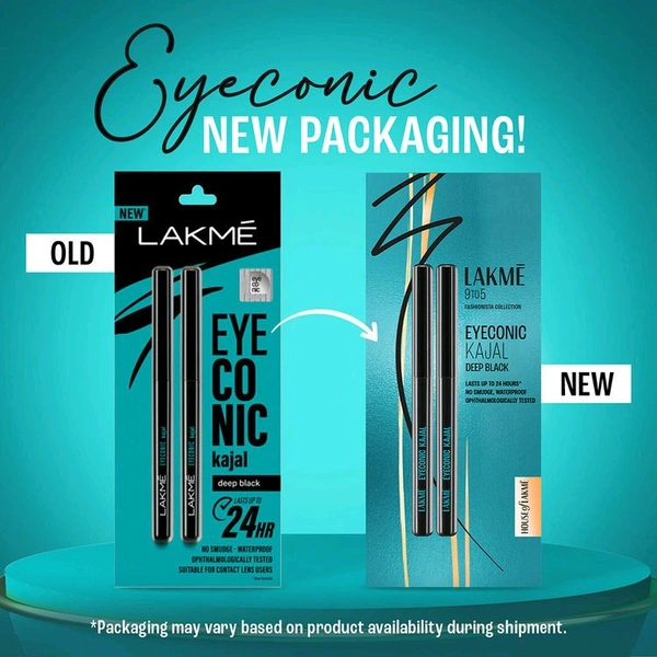 Lakme Eyeconic Kajal Deep Black Twins pack  Pack of 2 .0.35gm+0.35gm