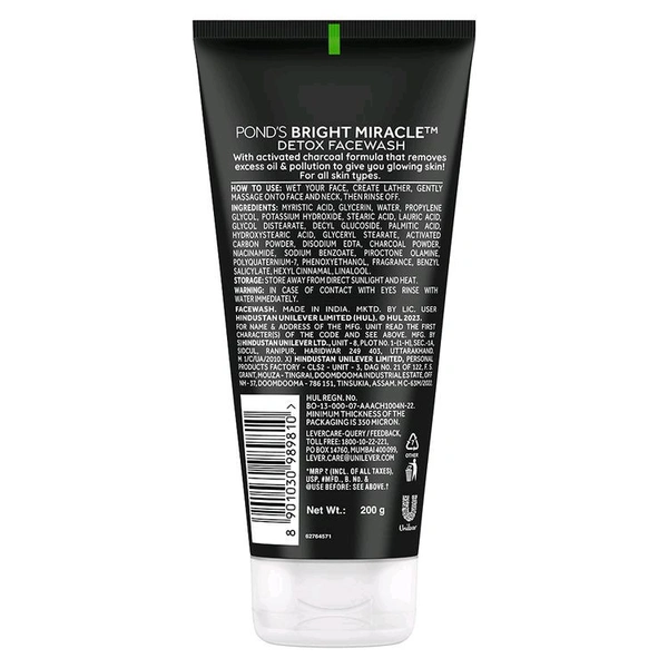 Ponds Bright Miracle Pure Detox Anti-Pollution Clear Face Wash (150g)