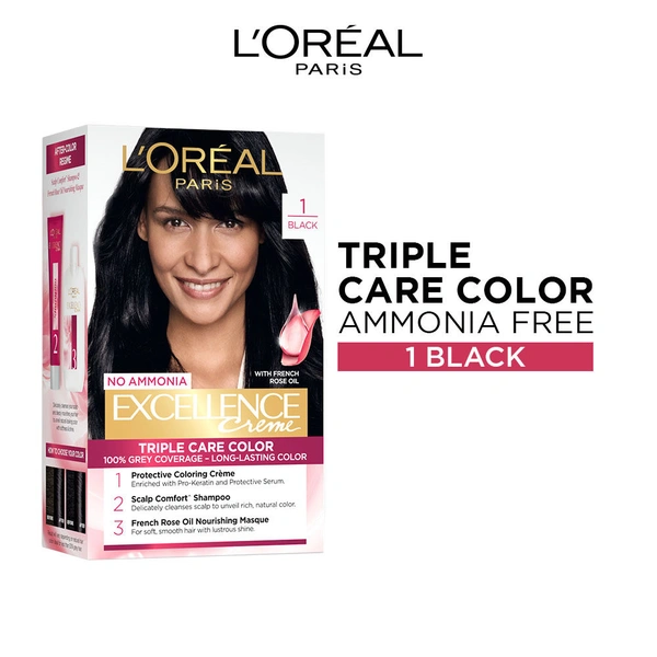 Loreal Paris Excellence Creme Hair Color - 1 black (72ml + 100g)