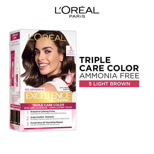 Loreal Paris Excellence Creme Hair Color - 5 light Brown (72ml + 100g)