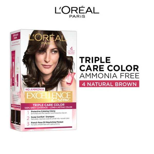 Loreal Paris Excellence Creme Hair Color - 4 natural brown (72ml + 100g)