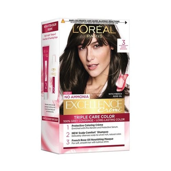 Loreal Paris Excellence Creme Hair Colour 3 Darkest Brown smal pack 
