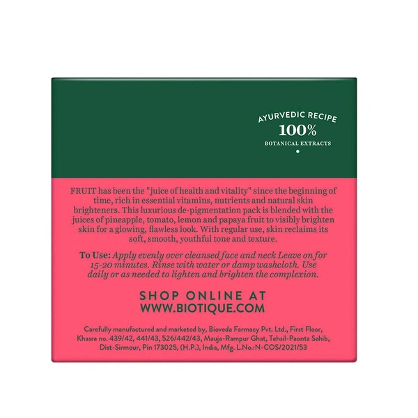 Biotique  Fruit Brightening- Depigmentation & Tan Removal Face Pack,150gm